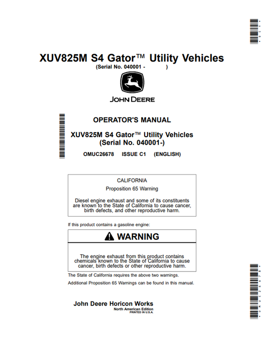 JOHN DEERE XUV825M S4 GATOR™ UTILITY VEHICLES OPERATOR MANUAL OMUC26678