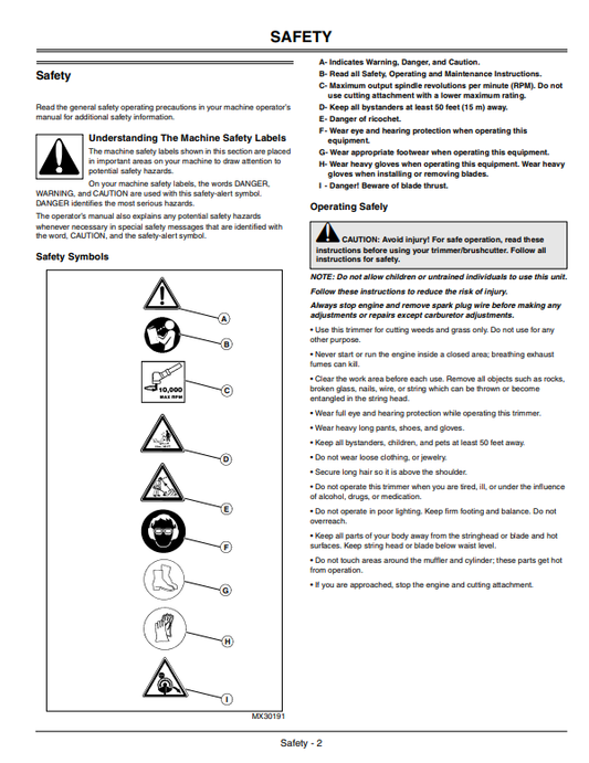 JOHN DEERE BRUSHCUTTER XT170 LE - UT15228 OPERATOR MANUAL OMPS05084