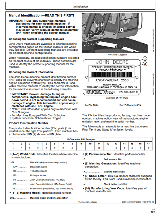 JOHN DEERE 200 G EXCAVATOR OPERATOR MANUAL OMT499736X019