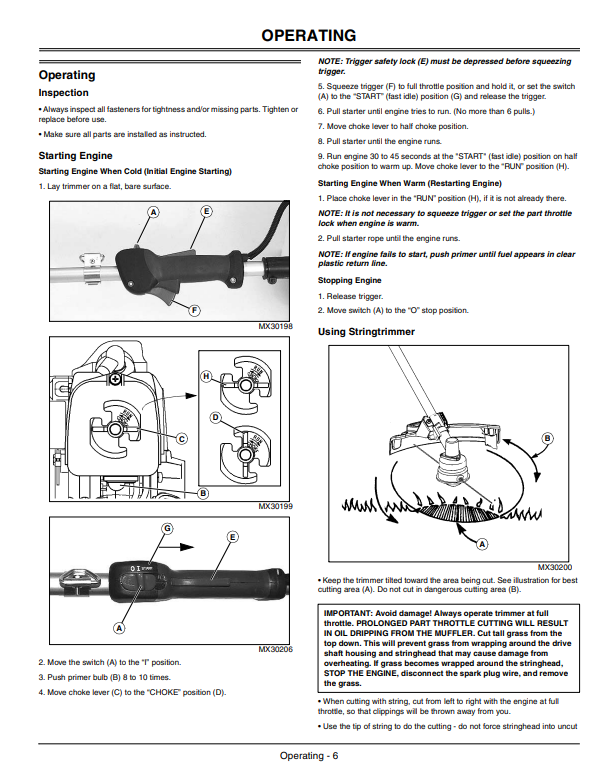 JOHN DEERE BRUSHCUTTER XT170 LE - UT15228 OPERATOR MANUAL OMPS05084