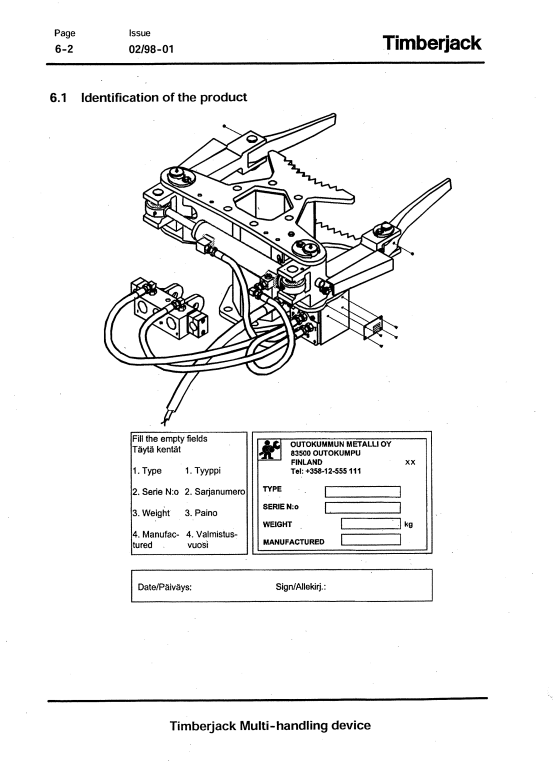 JOHN DEERE 745 TIMBERJACK MULTI-HANDLING DEVICE OPERATOR MANUAL F055145