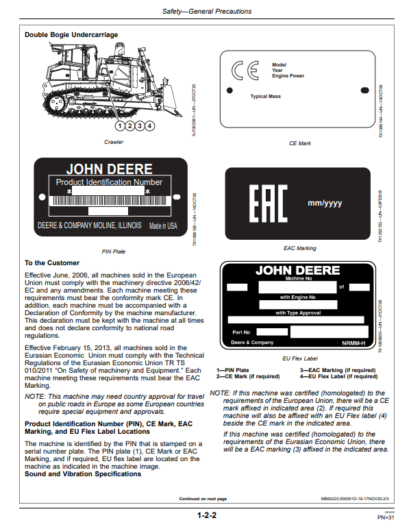 JOHN DEERE 1050K CRAWLER DOZER OPERATOR MANUAL OMT312939X19