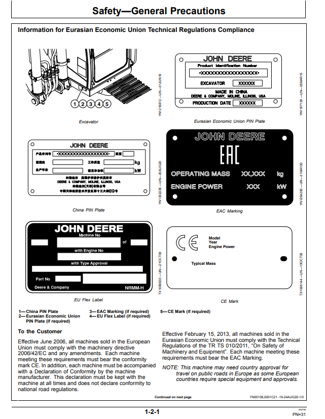 JOHN DEERE E130 AND E140LC EXCAVATOR OPERATOR MANUAL OMT437138X019