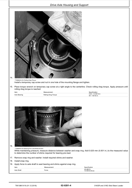 JOHN DEERE 316GR AND 318G SKID STEER LOADER REPAIR MANUAL TM13861X19