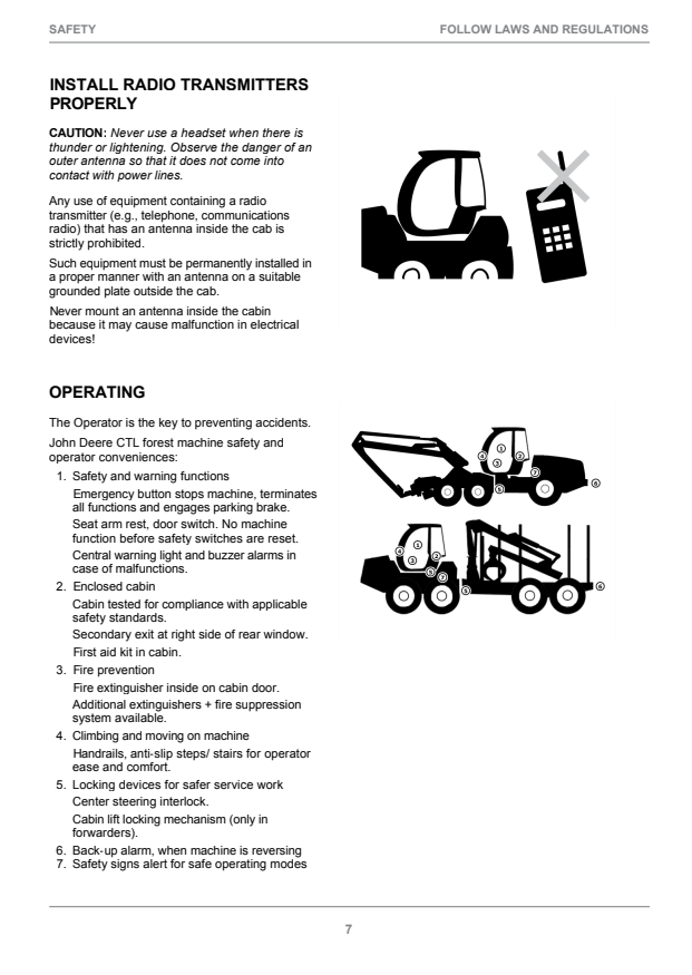 JOHN DEERE 1270E, 1470E CTL HARVESTER OPERATOR INSTRUCTION MANUAL F074145