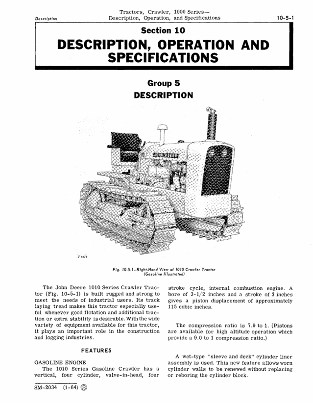 JOHN DEERE 1010 SERIES CRAWLER TRACTOR SERVICE MANUAL SM2034