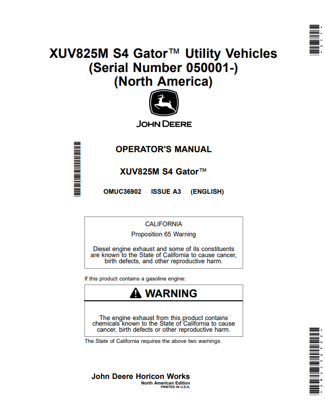 JOHN DEERE XUV825M S4 GATOR™ UTILITY VEHICLES OPERATOR MANUAL OMUC36902