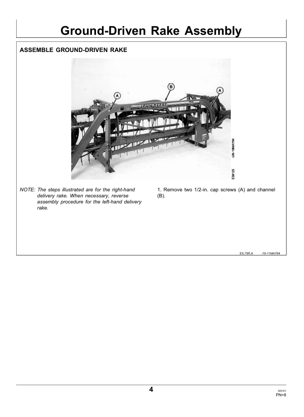 JOHN DEERE 64, 74, 75 SIDE DELIVERY RAKES AND TANDEM HITCH PRE DELIVERY INSTRUCTION MANUAL PDIE87593