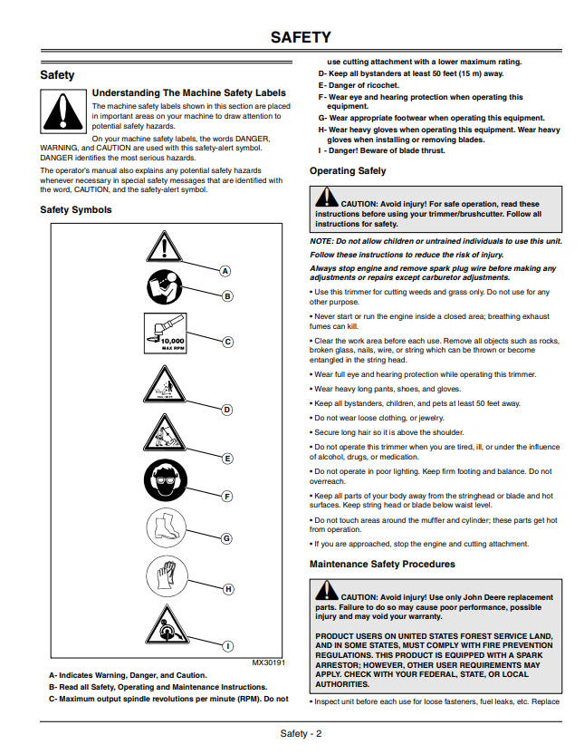 JOHN DEERE BRUSHCUTTER XT250B LE - UT15230 OPERATOR MANUAL OMPS05086