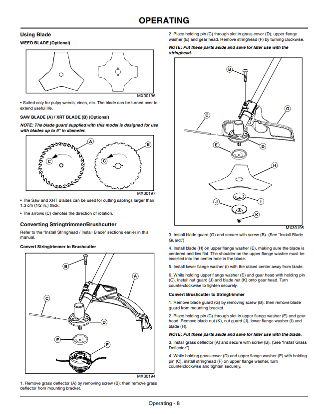 JOHN DEERE BRUSHCUTTER XT250B LE - UT15230 OPERATOR MANUAL OMPS05086