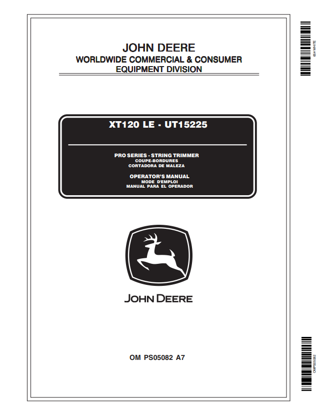 JOHN DEERE XT120 LE - UT15225 PRO SERIES - STRING TRIMMER OPERATOR MANUAL OMPSO5082