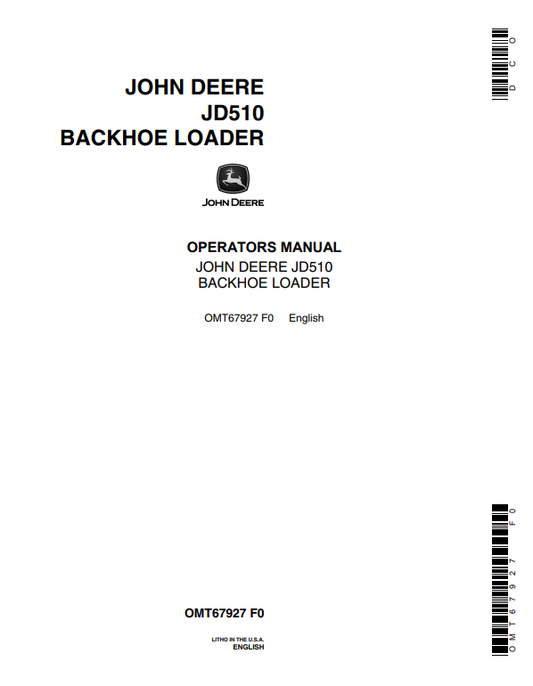 JOHN DEERE JD510 BACKHOE LOADER OPERATOR MANUAL OMT67927