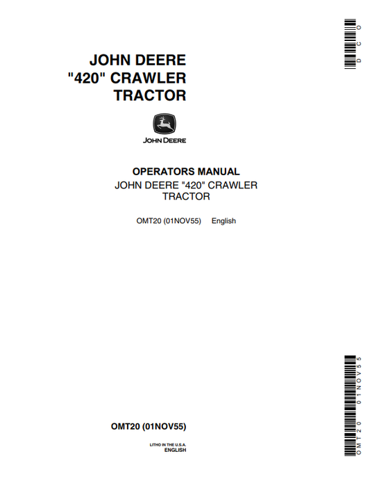 JOHN DEERE 420 CRAWLER TRACTOR OPERATOR MANUAL OMT20