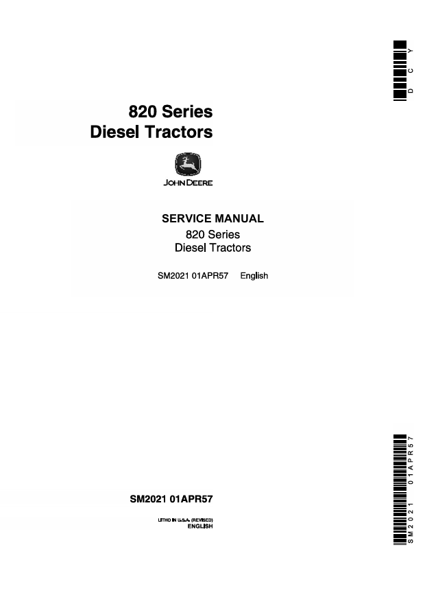 JOHN DEERE 820 SERIES DIESEL TRACTOR SERVICE MANUAL SM2021