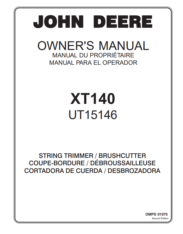 JOHN DEERE XT140 UT15146 STRING TRIMMER / BRUSHCUTTER OWNER MANUAL OMPS01075