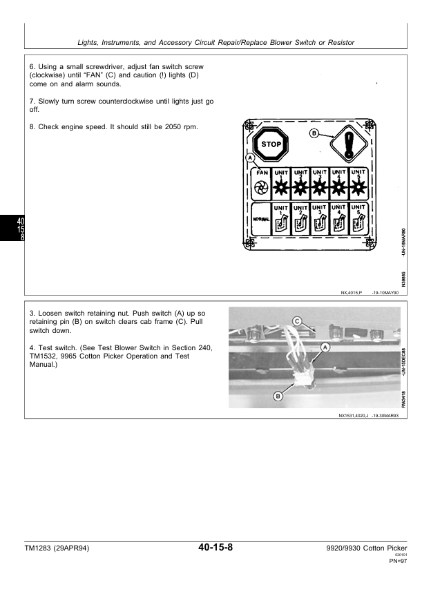 JOHN DEERE 9920 AND 9930 COTTON PICKER TECHNICAL MANUAL TM1283
