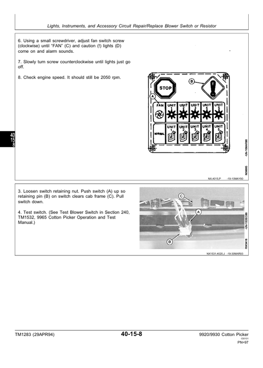 JOHN DEERE 9920 AND 9930 COTTON PICKER TECHNICAL MANUAL TM1283