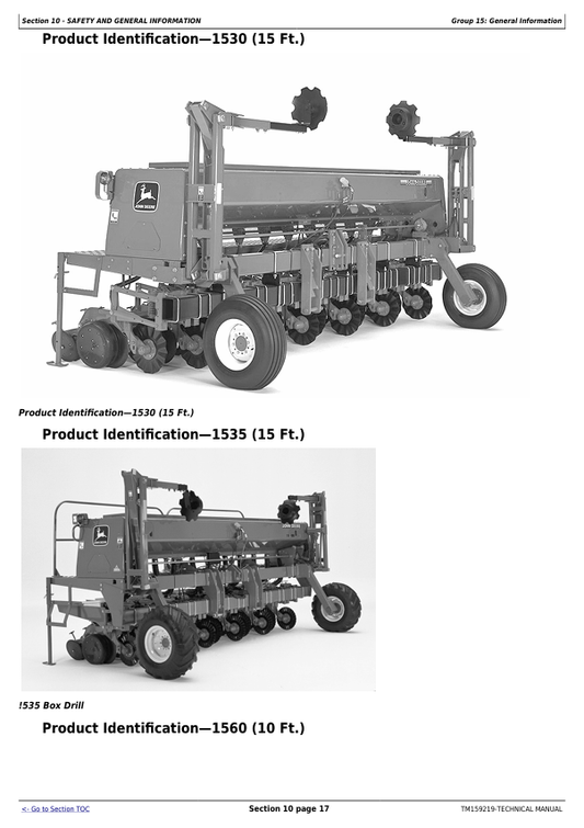JOHN DEERE 450, 455, 750, 1520, 1530, 1535, 1560, 1590, 9400 GRAIN DRILL DIAGNOSTIC AND REPAIR TECHNICAL MANUAL TM159219