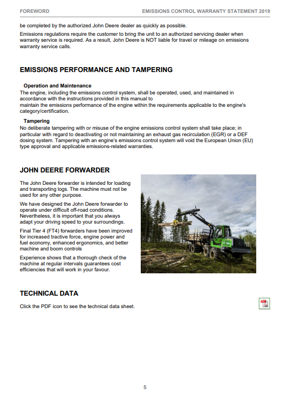 JOHN DEERE 1110G / 1210G / 1510G FINAL TIER 4 ROTATING & LEVELING CABIN OPERATOR MANUAL F708947