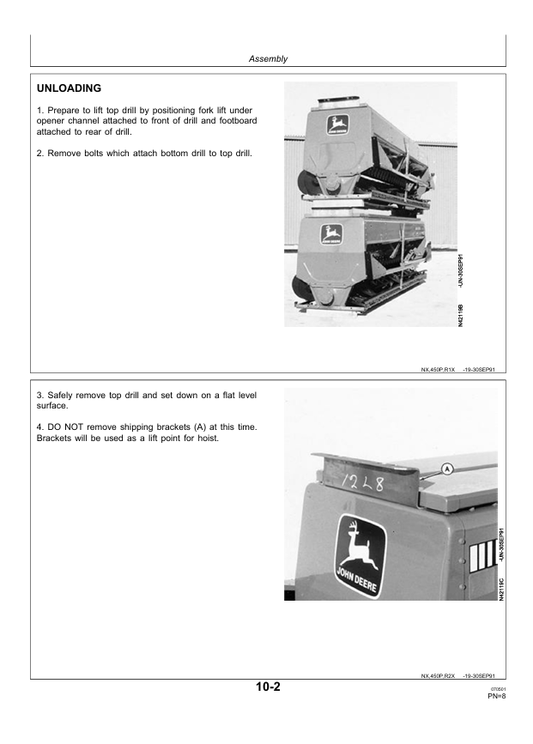 JOHN DEERE 450 SERIES GRAIN DRILL PRE DELIVERY INSTRUCTION MANUAL PDIN200649