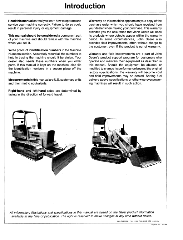 JOHN DEERE 350D CRAWLER DOZER 355D CRAWLER LOADER OPERATOR MANUAL OMT105029