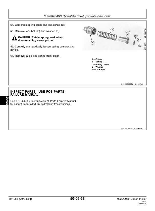 JOHN DEERE 9920 AND 9930 COTTON PICKER TECHNICAL MANUAL TM1283