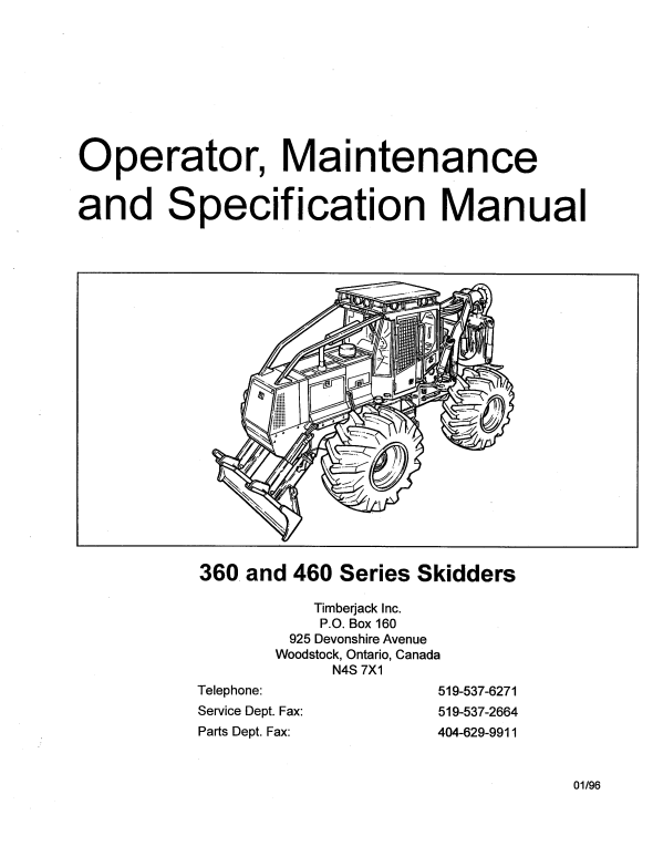 JOHN DEERE TIMBERJACK 360/460 SKIDDER OPERATOR MANUAL F277892