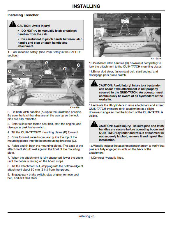 JOHN DEERE HYDRAULIC TRENCHER TR36, TR36H, TR48, TR48H, AND TR60 OPERATOR MANUAL OMKV16794