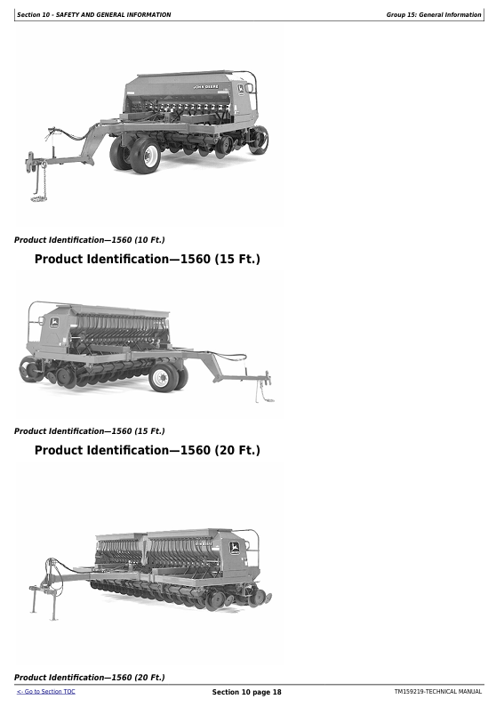 JOHN DEERE 450, 455, 750, 1520, 1530, 1535, 1560, 1590, 9400 GRAIN DRILL DIAGNOSTIC AND REPAIR TECHNICAL MANUAL TM159219