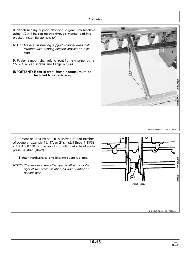 JOHN DEERE 450 SERIES GRAIN DRILL PRE DELIVERY INSTRUCTION MANUAL PDIN200649