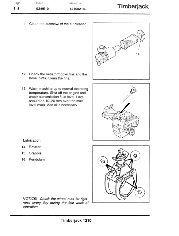 JOHN DEERE 1210 FORWARDER OPERATOR MANUAL F032027