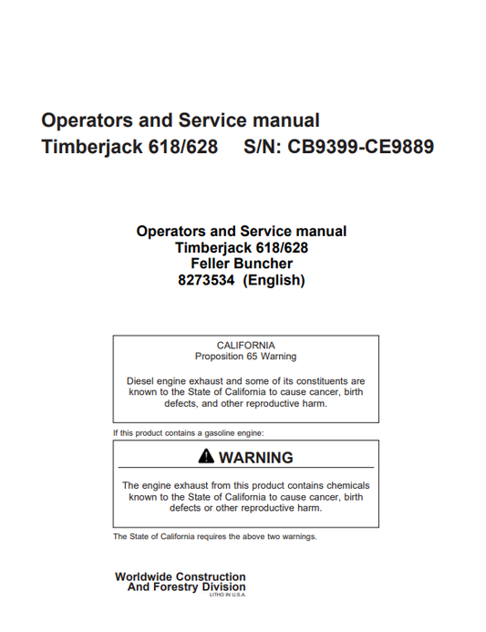JOHN DEERE TIMBERJACK 618, 628 OPERATOR MANUAL 8273534