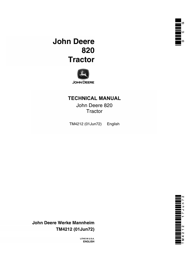 JOHN DEERE 820 TRACTOR TECHNICAL MANUAL TM4212
