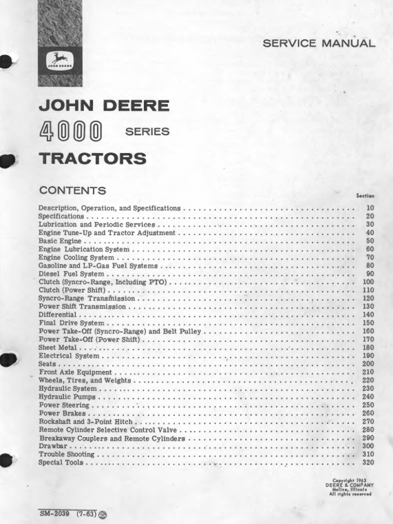 JOHN DEERE 4010, 4020 TRACTOR SERVICE MANUAL SM2039
