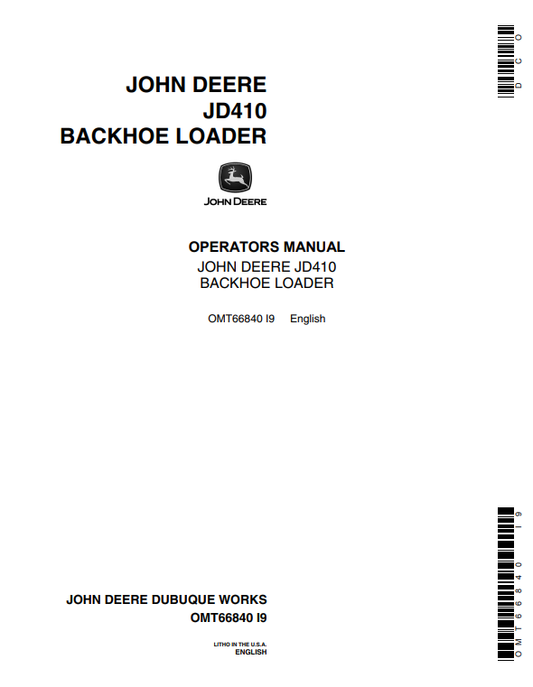 JOHN DEERE JD410 BACKHOE LOADER OPERATOR MANUAL OMT66840
