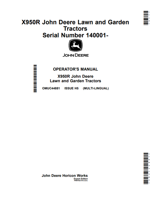 JOHN DEERE X950R LAWN AND GARDEN TRACTOR OPERATOR MANUAL OMUC44881