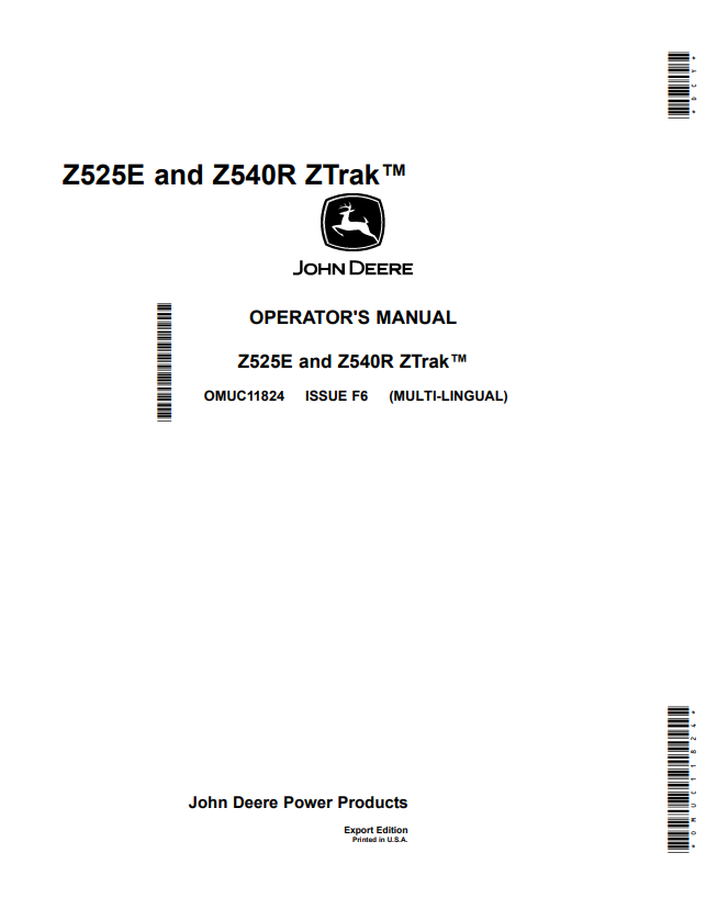 JOHN DEERE Z525E AND Z540R ZTRAK™ OPERATOR MANUAL OMUC11824