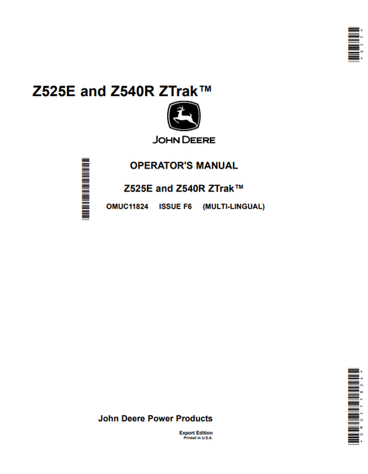 JOHN DEERE Z525E AND Z540R ZTRAK™ OPERATOR MANUAL OMUC11824