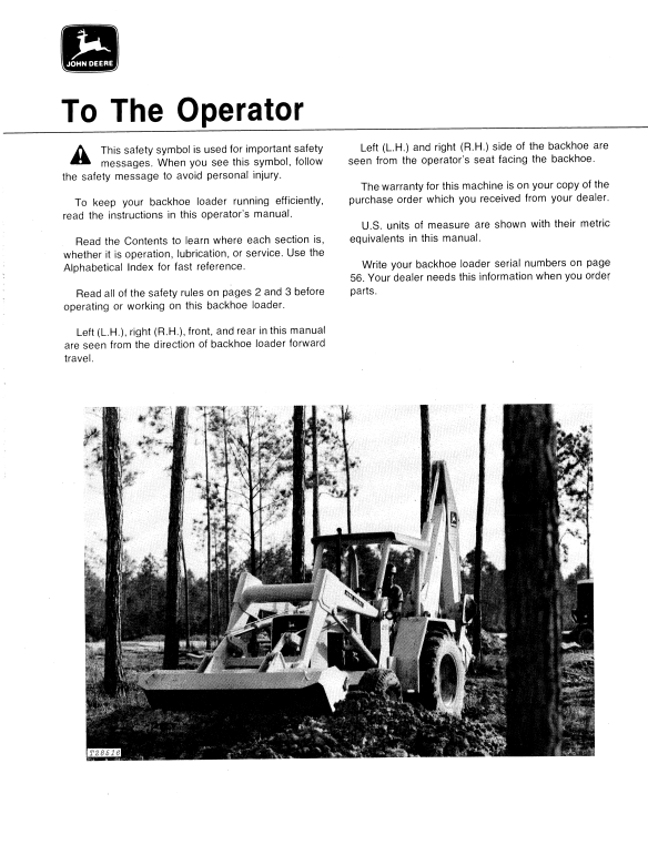 JOHN DEERE JD510 BACKHOE LOADER OPERATOR MANUAL OMT67927