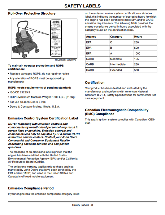 JOHN DEERE Z510A AND Z520A Z-TRAK™ ESTATE SERIES OPERATOR MANUAL OMTCU22799