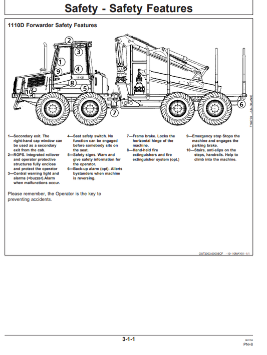 JOHN DEERE TIMBERJACK 1110D FORWARDER OPERATOR MANUAL OMF065859