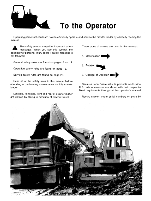 JOHN DEERE JD755 CRAWLER BULLDOZER OPERATOR MANUAL OMT66988