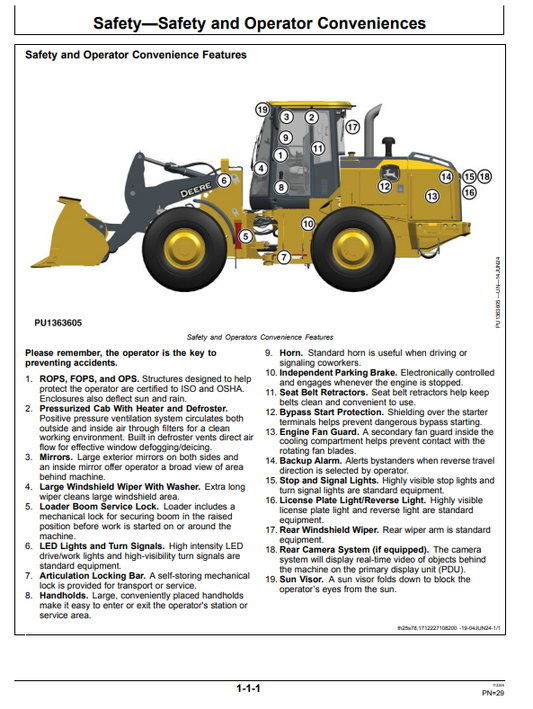 JOHN DEERE 544 P 4WD LOADER OPERATOR MANUAL OMT505720X019