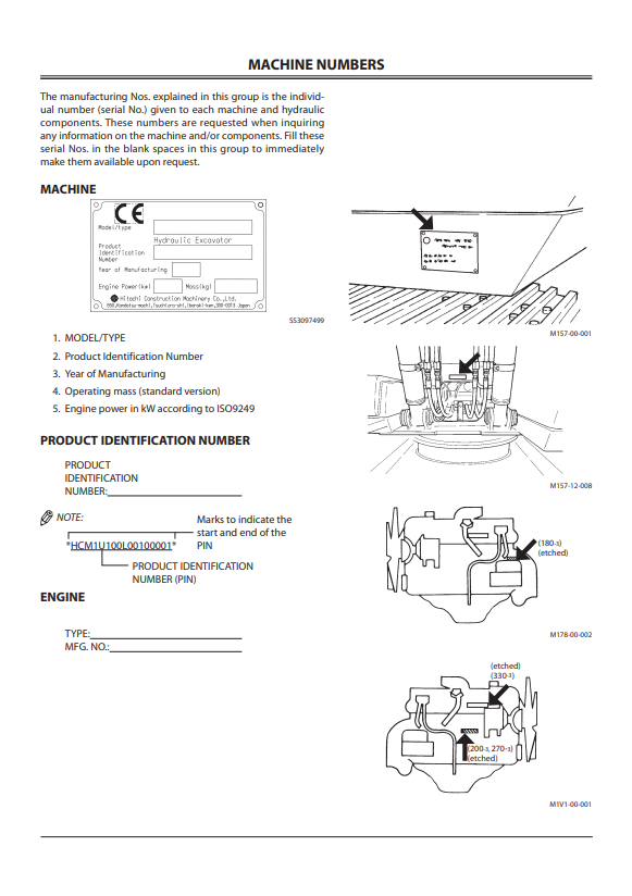 HITACHI ZAXIS 180-3 CLASS, 200-3 CLASS, 270-3 CLASS, 330-3 CLASS HYDRAULIC EXCAVATOR OPERATOR MANUAL EM1U1EN22
