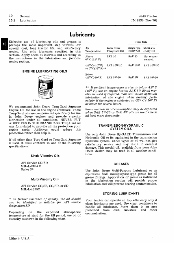 JOHN DEERE 2840 TRACTOR TECHNICAL MANUAL TM4336