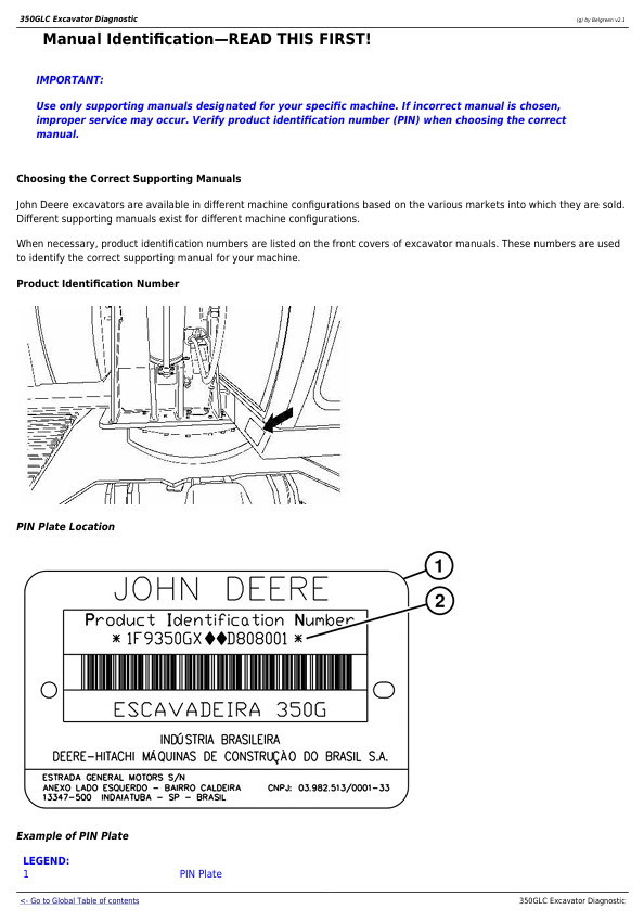 JOHN DEERE 350GLC EXCAVATOR DIAGNOSTIC OPERATION AND TEST MANUAL TM13196X19