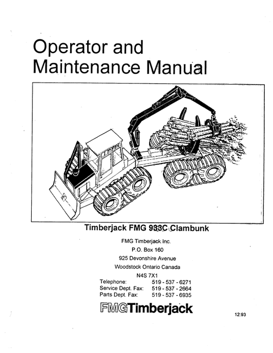 JOHN DEERE TIMBERJACK 933C CLAMBUNK OPERATOR MANUAL F279358