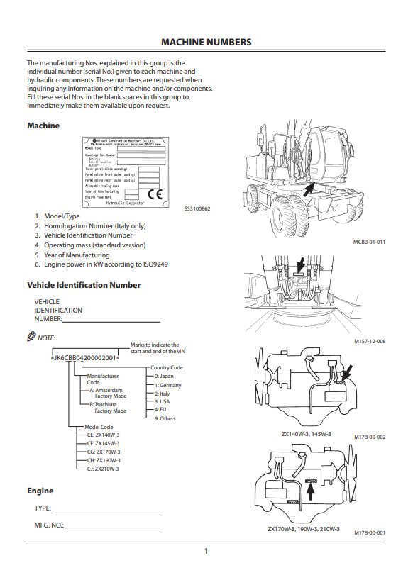 HITACHI ZAXIS 140W-3, 145W-3, 170W-3, 190W-3, 210W-3 WHEELED EXCAVATOR OPERATOR MANUAL EMCGBEN22