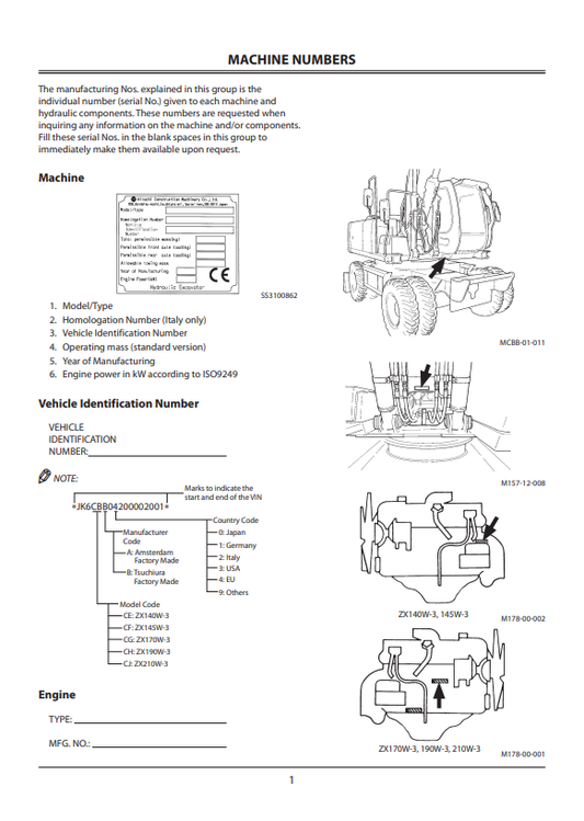 HITACHI ZAXIS 140W-3, 145W-3, 170W-3, 190W-3, 210W-3 WHEELED EXCAVATOR OPERATOR MANUAL EMCGBEN22