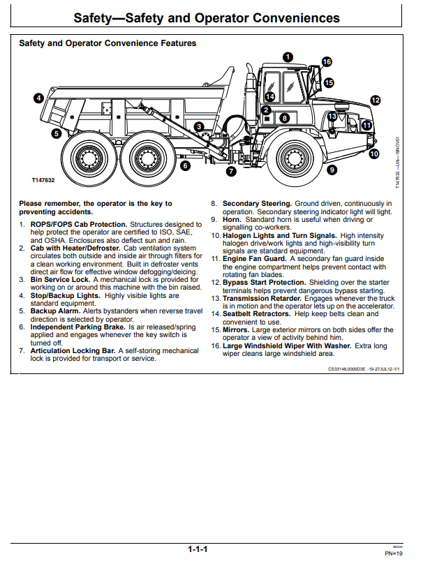 JOHN DEERE 250D AND 300D ARTICULATED DUMP TRUCK OPERATOR MANUAL OMT224115